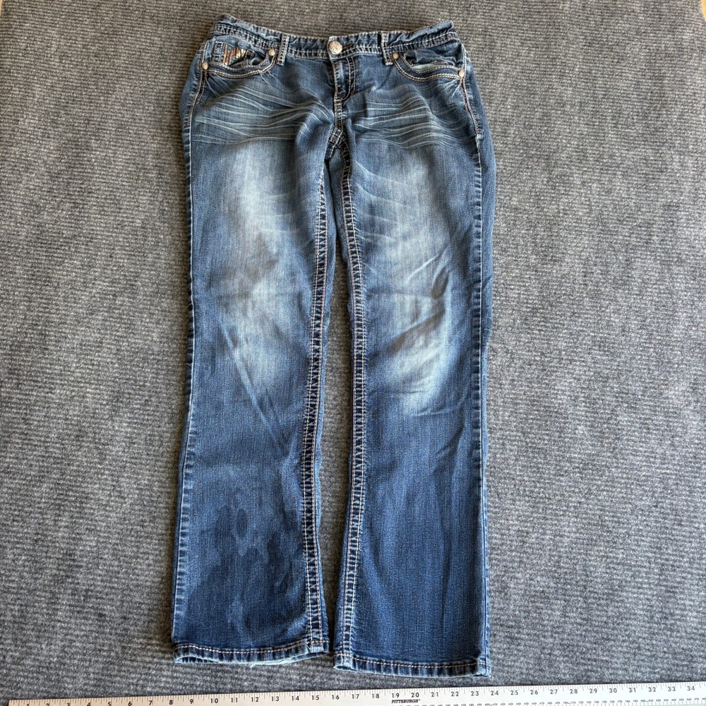Maurices Womens 11/12 Reg Blue Jeans Sequin Pocket Bootcut Medium Wash Y2K 1840